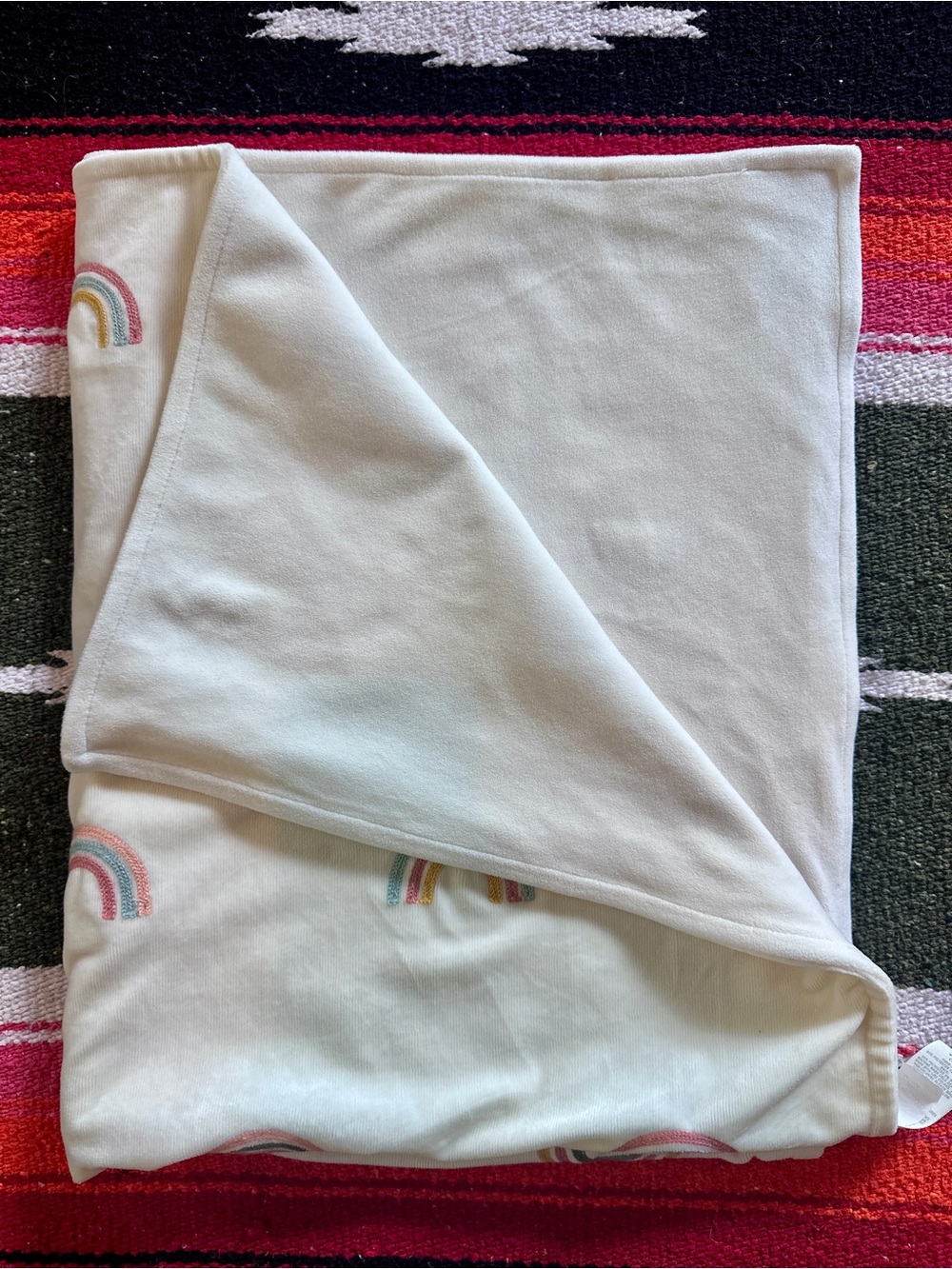 Cloud Island Embroidered Rainbow Baby Blanket - Cream with Pastel Rainbows - Picture 4 of 4